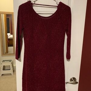 Three Hearts Sparkling Maroon Long Sleeve Dress